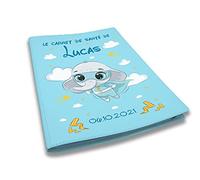 Protège carnet de santé personnalisé, idée cadeau personnalisable bébé, cadeau naissance original, Housse carnet de santé Bleu Clair Éléphant Super Héros - CL0007c