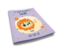 Protège carnet de santé personnalisé, idée cadeau personnalisable bébé, cadeau naissance original, Housse carnet de santé Mauve Signe Lion - CL0019e