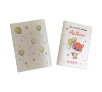 Protège carnet de santé personnalisé, idée cadeau personnalisable bébé, cadeau naissance original, Housse carnet de santé Renard Ballons - CL0008a (Nacré Perle)