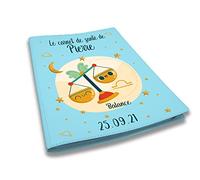 Protège carnet de santé personnalisé, idée cadeau personnalisable bébé, cadeau naissance original, Housse carnet de santé Bleu Ciel Signe Balance - CL0019g