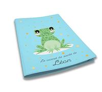 Protège carnet de santé personnalisé, idée cadeau personnalisable bébé, cadeau naissance original, Housse carnet de santé Grenouille - Plusieurs couleurs disponibles - CL0006a (Bleu Ciel)