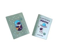Protège carnet de santé personnalisé, idée cadeau personnalisable bébé, cadeau naissance original, Housse carnet de santé Astronaute - CL0049a (Nacré Kaki)