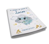 Protège carnet de santé personnalisé, idée cadeau personnalisable bébé, cadeau naissance original, Housse carnet de santé Éléphant Super Héros - CL0007c (Blanc)