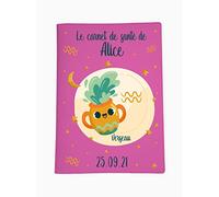 Protège carnet de santé personnalisé, idée cadeau personnalisable bébé, cadeau naissance original, Housse carnet de santé Fuchsia Signe Verseau - CL0019k