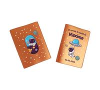 Protège carnet de santé personnalisé, idée cadeau personnalisable bébé, cadeau naissance original, Housse carnet de santé Astronaute - CL0049a (Nacré Orange)