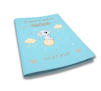 Protège carnet de santé personnalisé, idée cadeau personnalisable bébé, cadeau naissance original, Housse carnet de santé Éléphant Lune - CL0007a (Bleu Ciel)