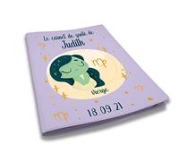 Protège carnet de santé personnalisé, idée cadeau personnalisable bébé, cadeau naissance original, Housse carnet de santé Mauve Signe Vierge - CL0019f