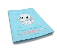 Protège carnet de santé personnalisé, idée cadeau personnalisable bébé, cadeau naissance original, Housse carnet de santé Bleu Clair Éléphant Cœur - CL0007b