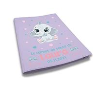 Protège carnet de santé personnalisé, idée cadeau personnalisable bébé, cadeau naissance original, Housse carnet de santé Mauve Éléphant Cœur - CL0007b