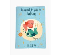 Protège carnet de santé personnalisé, idée cadeau personnalisable bébé, cadeau naissance original, Housse carnet de santé Signe Astrologique Poisson - CL0019l (Bleu Ciel)