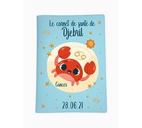 Protège carnet de santé personnalisé, idée cadeau personnalisable bébé, cadeau naissance original, Housse carnet de santé Bleu Ciel Signe Cancer - CL0019d