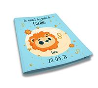 Protège carnet de santé personnalisé, idée cadeau personnalisable bébé, cadeau naissance original, Housse carnet de santé Bleu Ciel Signe Lion - CL0019e