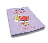 Protège carnet de santé personnalisé, idée cadeau personnalisable bébé, cadeau naissance original, Housse carnet de santé Renard Ballons - CL0008a (Mauve)