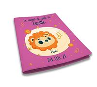 Protège carnet de santé personnalisé, idée cadeau personnalisable bébé, cadeau naissance original, Housse carnet de santé Fuchsia Signe Lion - CL0019e