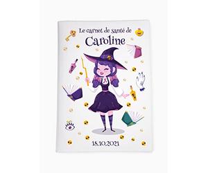 Protège carnet de santé personnalisé, idée cadeau personnalisable bébé, cadeau naissance original, Housse carnet de santé Sorcière - CL0059a (Blanc)