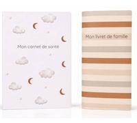 Protège carnet de santé | Pochette bébé fille ou garçon | Design mixte beige recto verso | Protection documents officiels | Marque française