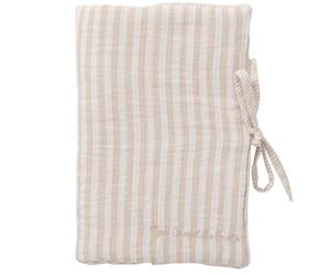Protège-carnet de santé rayé galet - Soft Stripes - Doux, rembourré et pratique - Rabats intérieurs & liens à nouer - Broderie "Mon carnet de santé" - Look tendre et raffiné