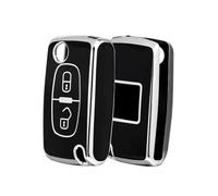 protège clé Voiture Étui pour Clé Télécommande À 2 Boutons Pliable pour Peugeot 207 307 308 407 607 807 pour Citroën C2 C3 C4 C5 C6(Black Silver)