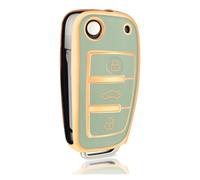 protège clé Voiture pour Audi A3 A4L A6 Q2L Q3 Q5 Q7 TT A1 S3 RC3 Étui pour Clé Télécommande À Rabat en TPU Coque De Protection pour Clé De Voiture Accessoires(Green Gold)