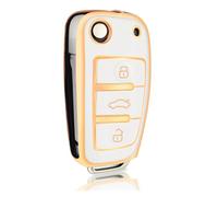 protège clé Voiture pour Audi A3 A4L A6 Q2L Q3 Q5 Q7 TT A1 S3 RC3 Étui pour Clé Télécommande À Rabat en TPU Coque De Protection pour Clé De Voiture Accessoires(White Gold)