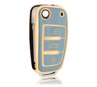protège clé Voiture pour Audi A3 A4L A6 Q2L Q3 Q5 Q7 TT A1 S3 RC3 Étui pour Clé Télécommande À Rabat en TPU Coque De Protection pour Clé De Voiture Accessoires(Blue Gold)