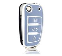 protège clé Voiture pour Audi A3 A4L A6 Q2L Q3 Q5 Q7 TT A1 S3 RC3 Étui pour Clé Télécommande À Rabat en TPU Coque De Protection pour Clé De Voiture Accessoires(Blue Silver)