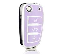protège clé Voiture pour Audi A3 A4L A6 Q2L Q3 Q5 Q7 TT A1 S3 RC3 Étui pour Clé Télécommande À Rabat en TPU Coque De Protection pour Clé De Voiture Accessoires(Purple Siver)