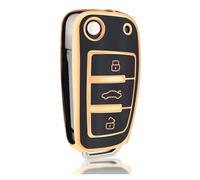 protège clé Voiture pour Audi A3 A4L A6 Q2L Q3 Q5 Q7 TT A1 S3 RC3 Étui pour Clé Télécommande À Rabat en TPU Coque De Protection pour Clé De Voiture Accessoires(Black Gold)