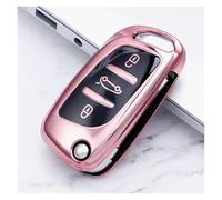 protège clé Voiture pour Peugeot pour Citroën C1 C2 C3 C4 C5 DS3 DS4 DS5 DS6 Coque De Clé De Voiture Pliable À 3 Boutons en TPU Souple, Couverture Complète(Pink)