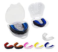 Protège-dents double couche Protège-dents fin pour adultes seniors avec étui pour l'école, les sports combat rugby football hockey MMA, la boxe les arts martiaux(Snr-noir-bleu)
