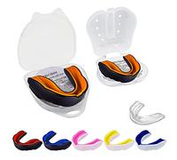 Protège-dents double couche Protège-dents fin pour adultes seniors et jeunes avec étui pour sports combat rugby football Muay Thai MMA boxe arts martiaux (Snr- noir et orange)