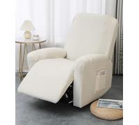 Protège Fauteuil for Fauteuil de Relaxation 1 Place, Jacquard 4 pièces | Fauteuil TV et fauteuil inclinable avec poches, housse de fauteuil extensible avec accoudoir(Weiß)