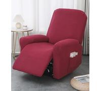 Protège Fauteuil for Fauteuil de Relaxation 1 Place, Jacquard 4 pièces | Fauteuil TV et fauteuil inclinable avec poches, housse de fauteuil extensible avec accoudoir(Rot)