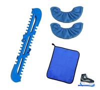 protège-lame patin à glace bleu 5 pièces - set complet avec housses éponge ajustables pour lames, protège-patins, chiffon de nettoyage - accessoires pour patinage artistique et hockey sur glace