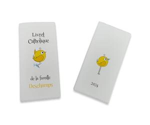 Protège Livret de Famille Personnalisé - Livret de Famille Catholique Oiseau - Élégance et Protection avec notre article fabriqué et personnalisé en France - SP0203a (Blanc)