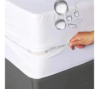 Protège-Matelas Alése Imperméable Blanc avec Fermeture Éclair pour Le Matelas Entier | Bonnet 40 cm | 100% Polyester Doux et Silencieux (180 X 200 CM)