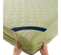 Protege Matelas avec Fermeture éclair Protecteur de matelas imperméable matelassé par ultrasons, respirant, Ultra doux, sans bruit, drap-housse à poche profonde 30CM(Green,198x203cm (78x80in))
