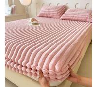 Protège-matelas, drap-housse rayé en velours de lait doux et chaud, draps élastiques silencieux pour lit king/queen/double/double avec poche profonde, ajusté jusqu'à 30,5 cm(Pink,78"X86"(200X220CM))