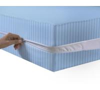 Protège-matelas en satin à rayures avec fermeture éclair double face - Housse complète anti-punaises de lit - Housse de matelas de 30 cm de profondeur avec fermeture éclair - Bleu - Lit double