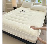 Protège-matelas en velours doux, épais et lavable, avec poches profondes, anti-poussière et confortable, pour literie d'hiver (blanc, 180 x 200 cm)