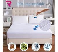Protège Matelas imperméable 160 x 200 cm hauteur 30cm Drap Housse Hypoallergénique, Hautement Respirant,Anti-Bactérien RICHAIR by H