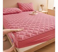 Protège-matelas matelassé à motif rectangulaire, imperméable tout compris, style drap-housse élastique pour matelas jusqu'à 30 cm de profondeur - Rose ||1 taie d'oreiller (48 x 74 cm)