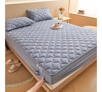 Protège-matelas matelassé à motif rectangulaire, imperméable tout compris, style drap-housse élastique pour matelas jusqu'à 30 cm de profondeur - Gris foncé || 1 taie d'oreiller (48 x 74 cm)