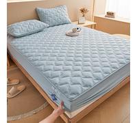 Protège-matelas matelassé à motif rectangulaire, imperméable tout compris, style drap-housse élastique pour matelas jusqu'à 30 cm de profondeur - Bleu ||200 x 220 cm