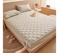 Protège-matelas matelassé à motif rectangulaire, imperméable tout compris, style drap-housse élastique pour matelas jusqu'à 30 cm de profondeur - Kaki ||180 x 220 cm