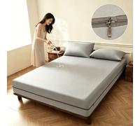 Protège-matelas nano imperméable et respirant, housse de lit anti-acariens et anti-poussière silencieuse à fermeture éclair sur 6 côtés pour chambre à coucher Camel