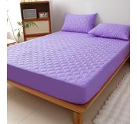 Protège-matelas respirant et facile d'entretien - Motif carré matelassé imperméable - Housse de matelas silencieuse et confortable - Violet - 100 x 190 cm + 45 cm