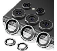 Protège-objectifs caméra Samsung Galaxy S25 Ultra ¿ Verre trempé HD 9H anti-rayures, anneau aluminium et décor diamant scintillant, noir