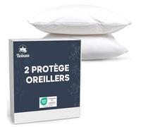 Protege Oreiller 60x60 - Lot de 2 Housse Oreiller 60x60 Impermeable avec Fermeture Zip - Certifié Oeko-Tex - Technologie Twinzen Protège Oreiller 60x60 cm Blanc