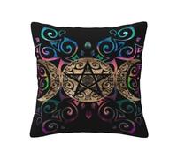 Protege Oreiller Déesse Wiccane du Pentagramme De La Triple Lune Résistant Taie d'oreiller Doux Taies De Protection pour Femmes Salon Coussin 45X45Cm
